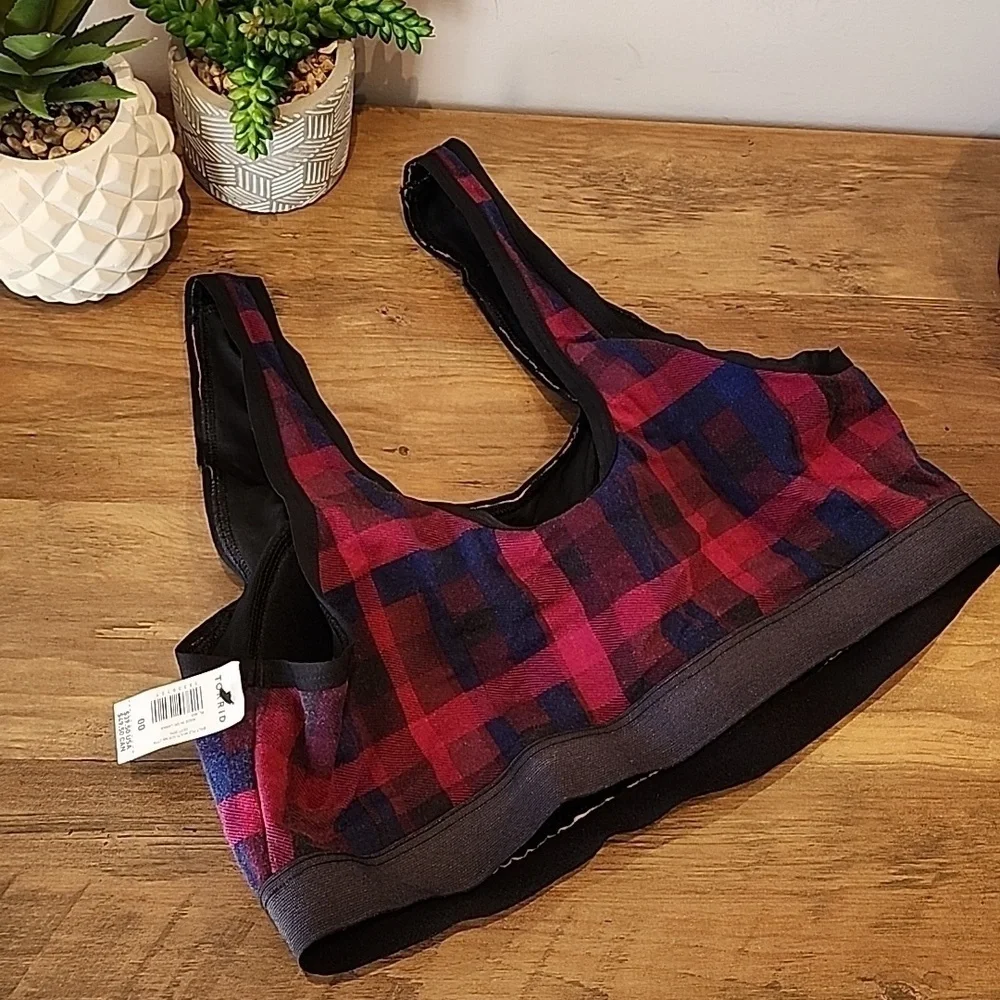Torrid - Unlined Cotton Seamed Scoop Bralette in Multi Block Plaid Black - Picture 3 of 11